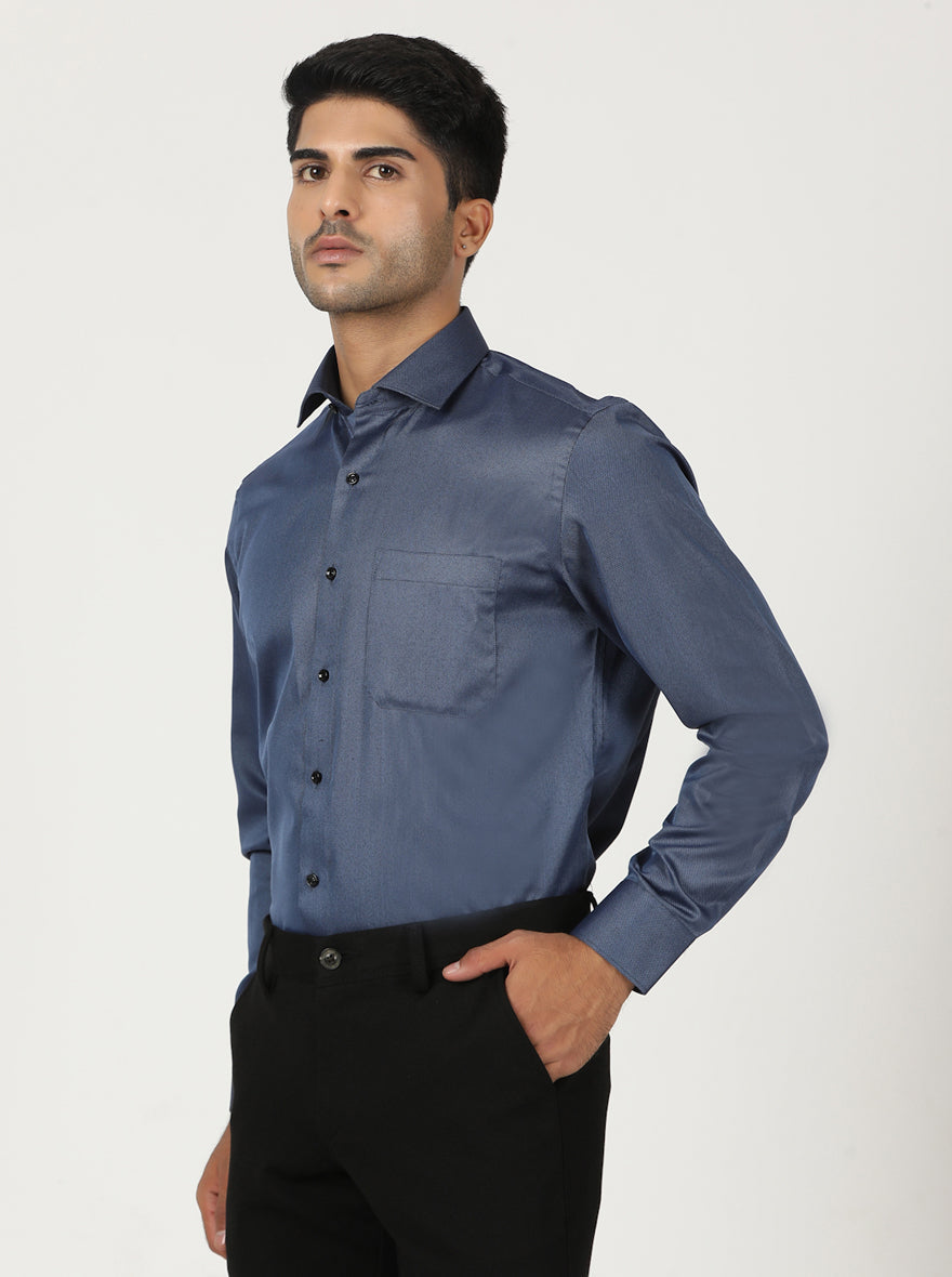 Blue Solid Slim Fit Formal Shirt | Greenfibre