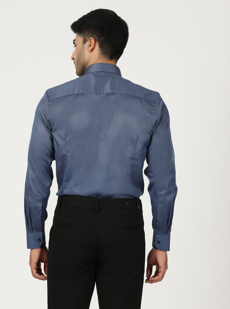 Blue Solid Slim Fit Formal Shirt | Greenfibre