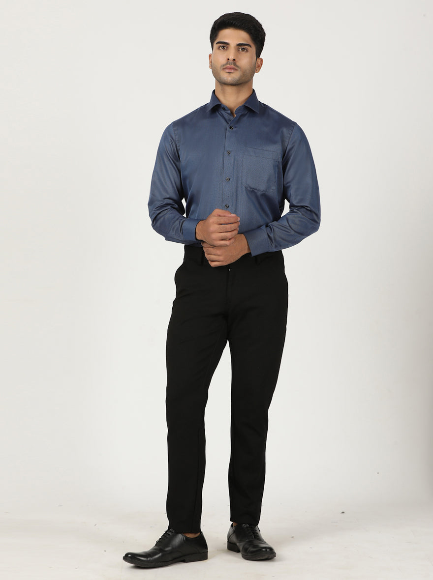 Blue Solid Slim Fit Formal Shirt | Greenfibre
