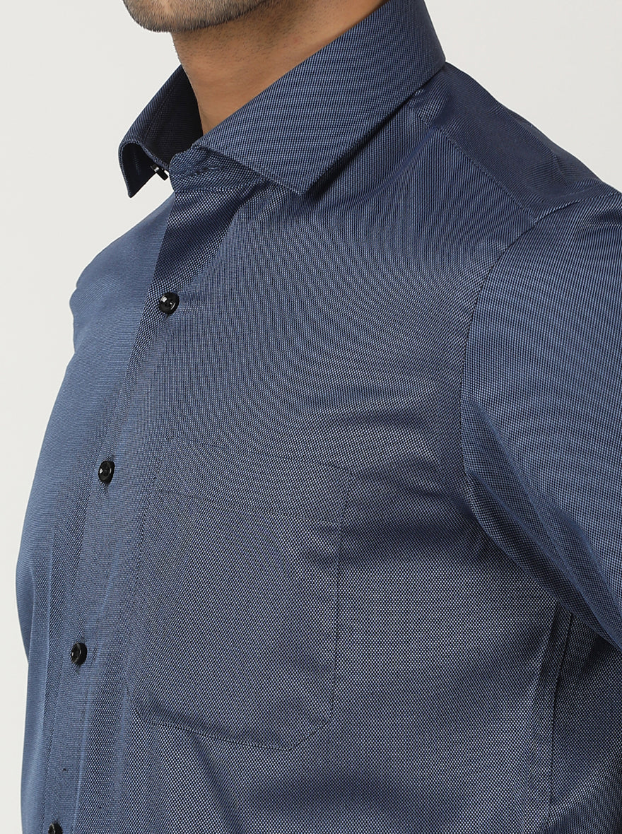 Blue Solid Slim Fit Formal Shirt | Greenfibre