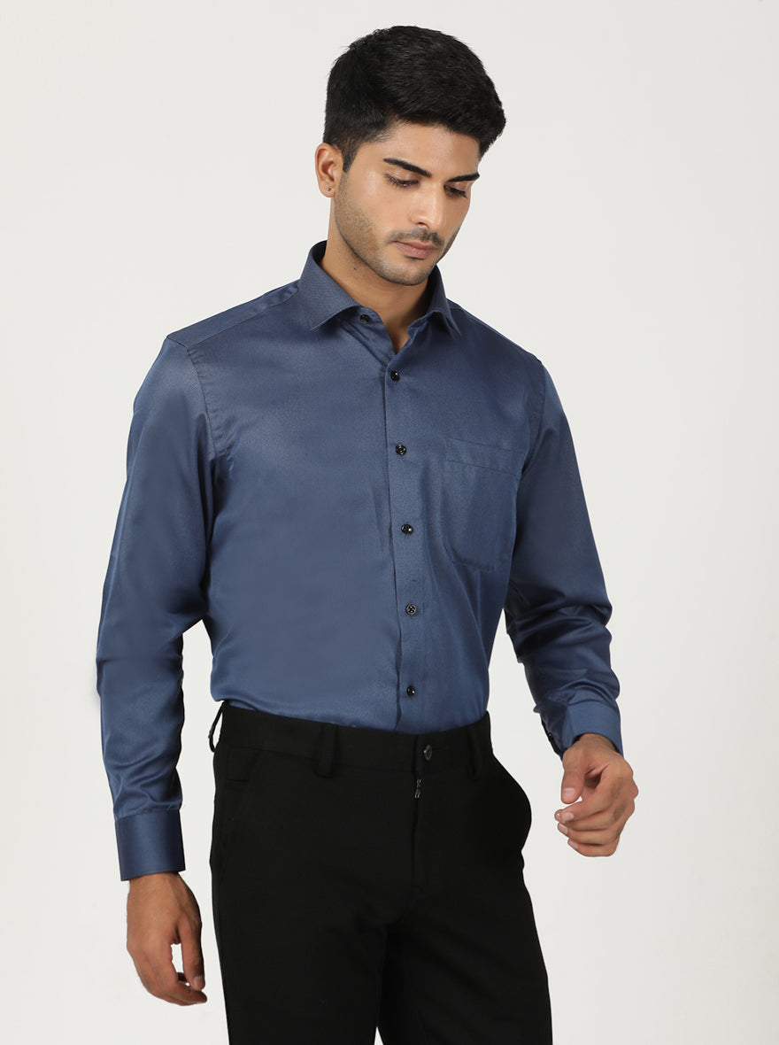 Blue Solid Slim Fit Formal Shirt | Greenfibre