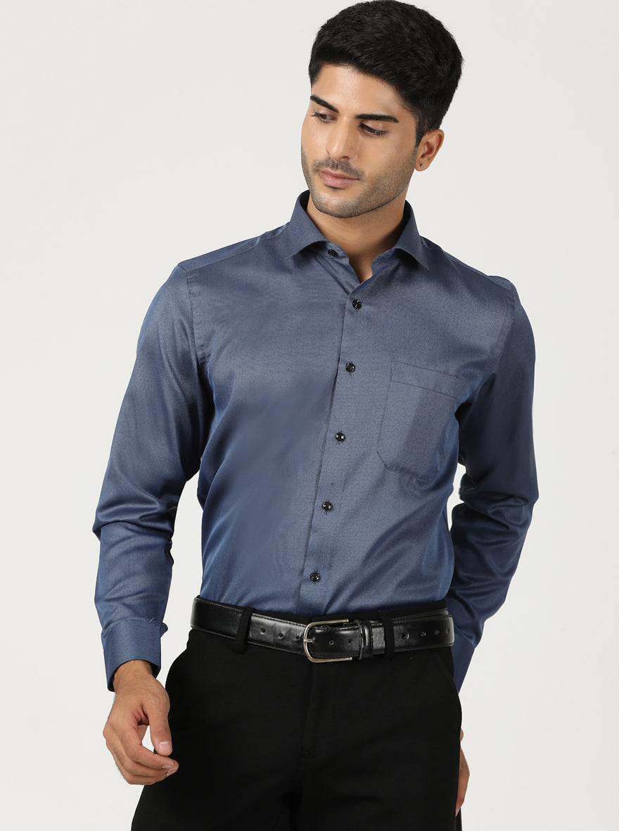 Blue Solid Slim Fit Formal Shirt | Greenfibre