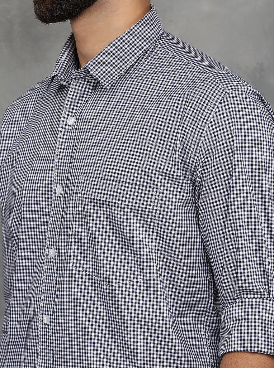 Navy Blue Checked Smart Fit Semi Casual Shirt | GreenFibre