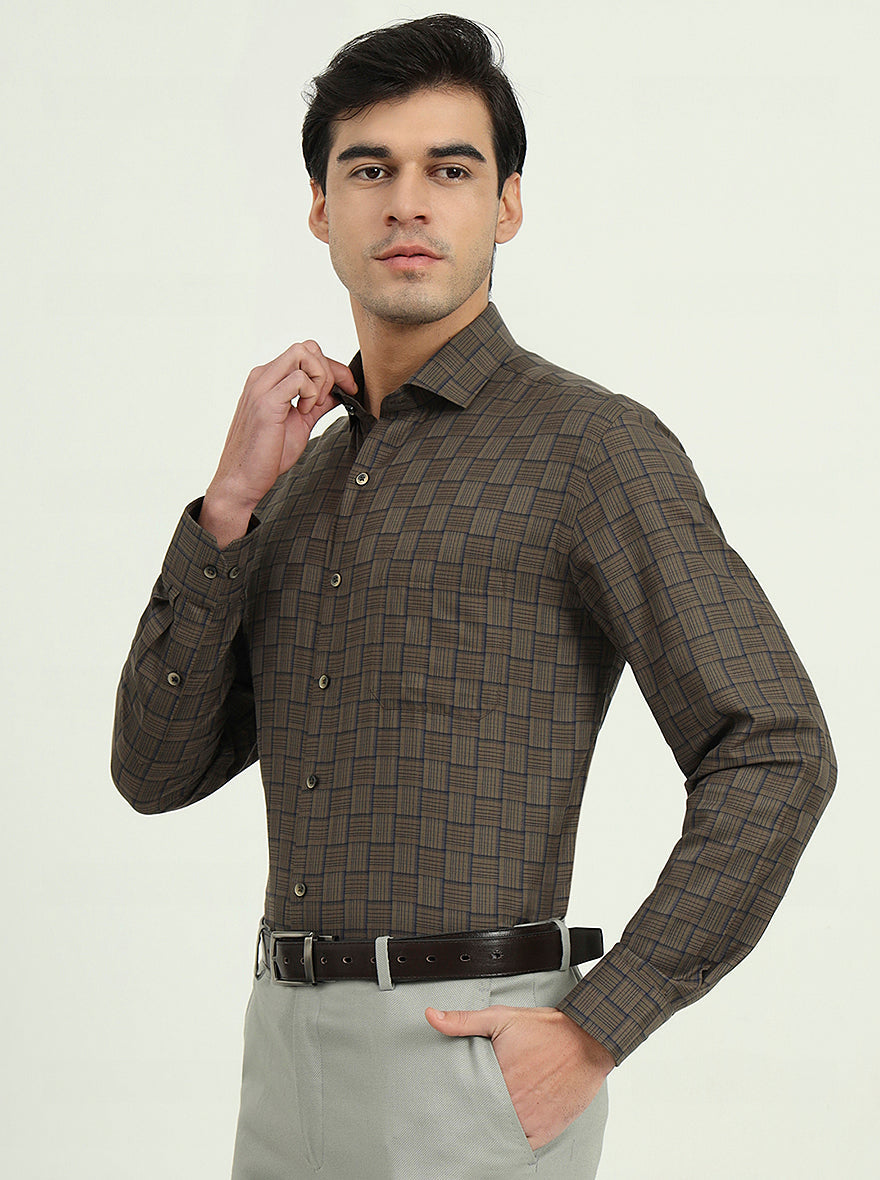 Brown & Blue Checked Regular Fit Formal Shirt | Greenfire