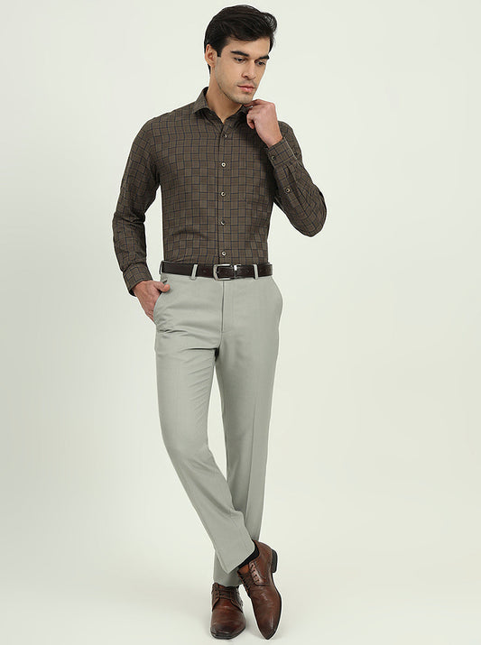 Brown & Blue Checked Regular Fit Formal Shirt | Greenfire