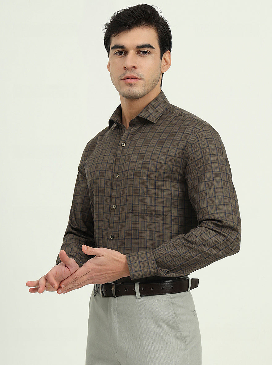 Brown & Blue Checked Regular Fit Formal Shirt | Greenfire