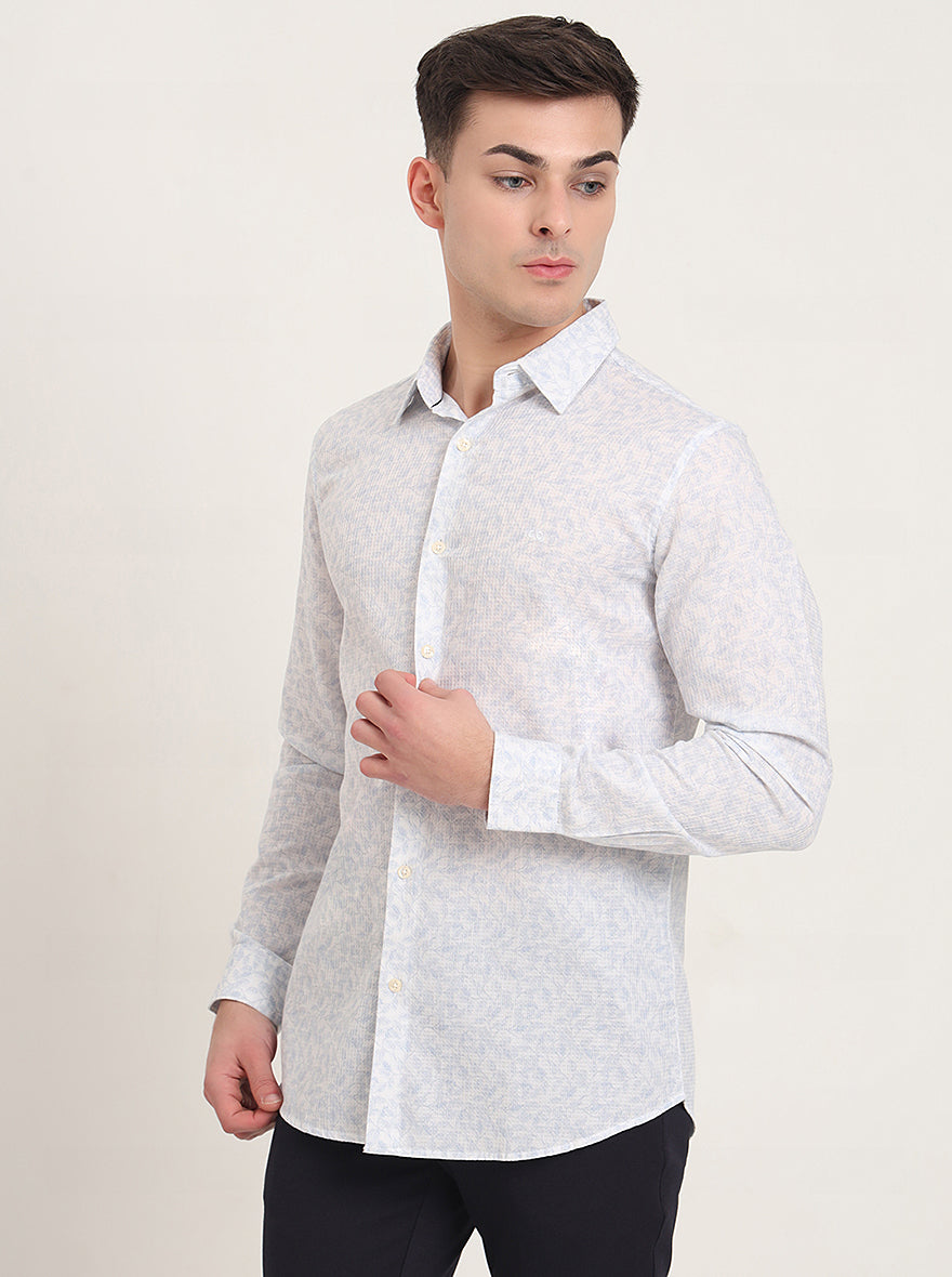 Sky Blue Printed Slim Fit Casual Shirt | JadeBlue