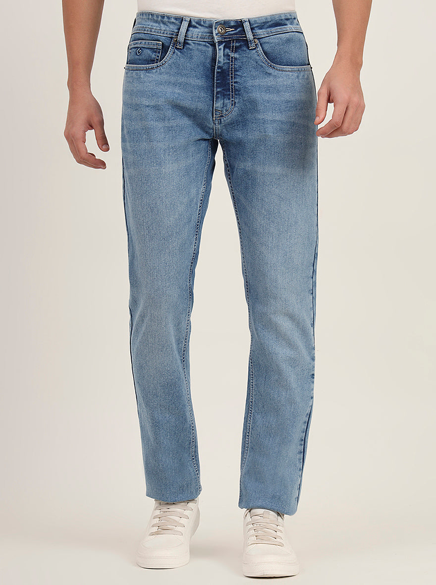 Light Blue Washed Straight Fit Jeans | Greenfibre
