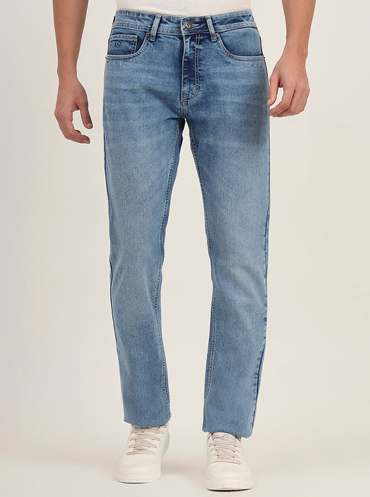 Light Blue Washed Straight Fit Jeans | Greenfibre