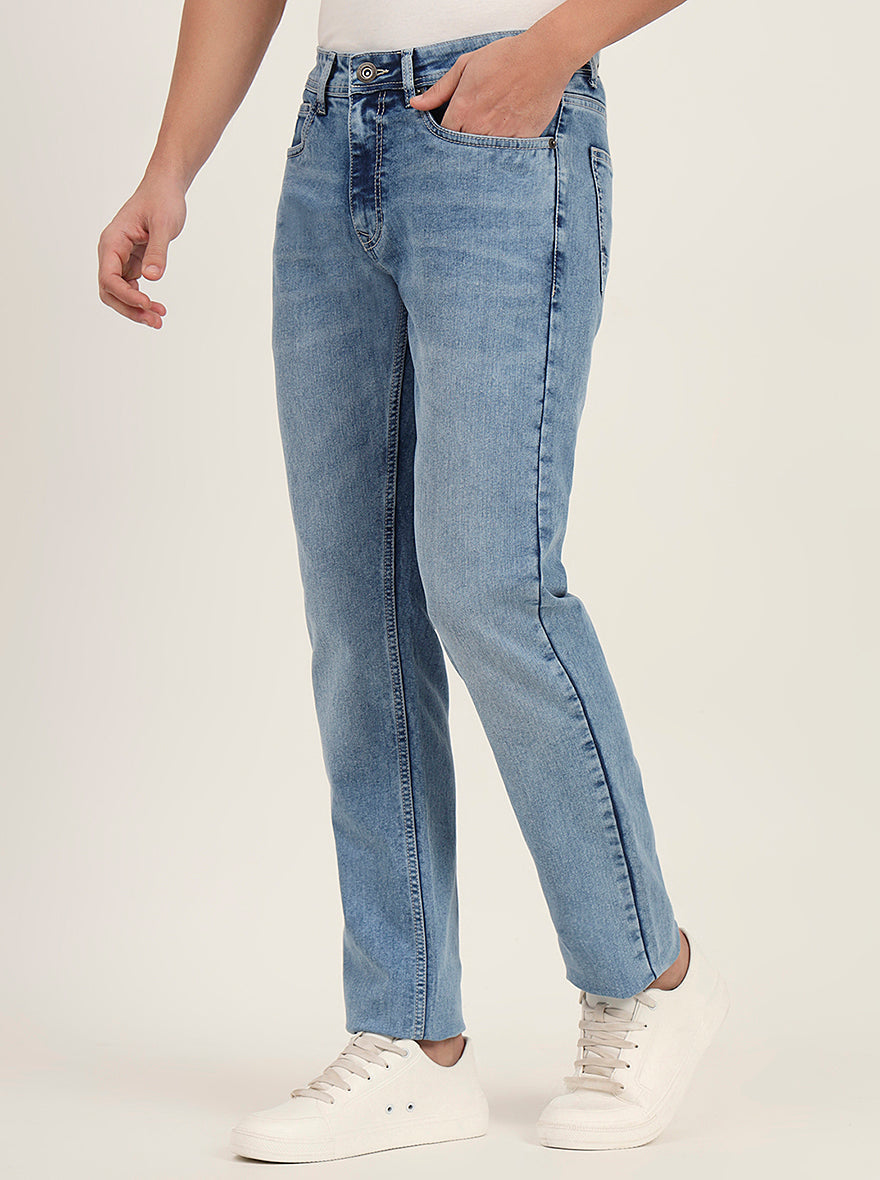 Light Blue Washed Straight Fit Jeans | Greenfibre