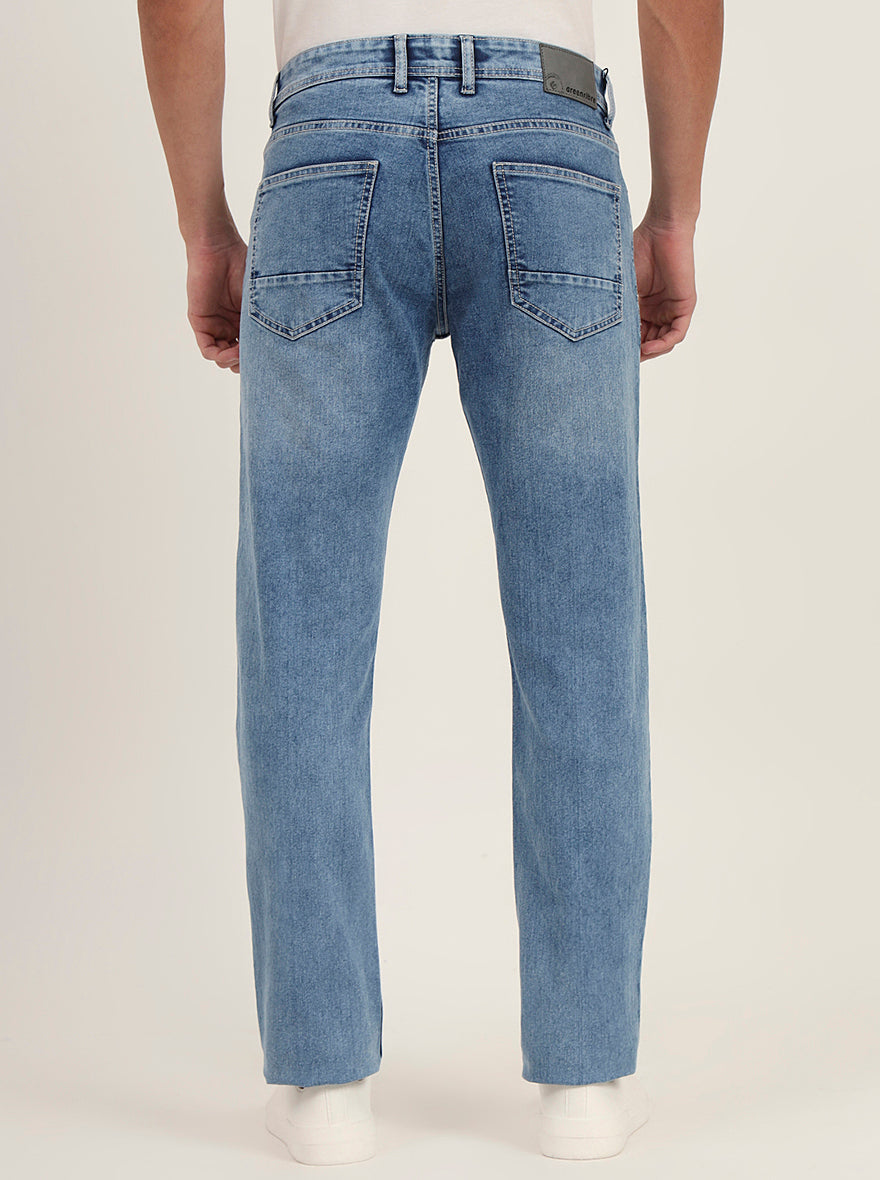 Light Blue Washed Straight Fit Jeans | Greenfibre