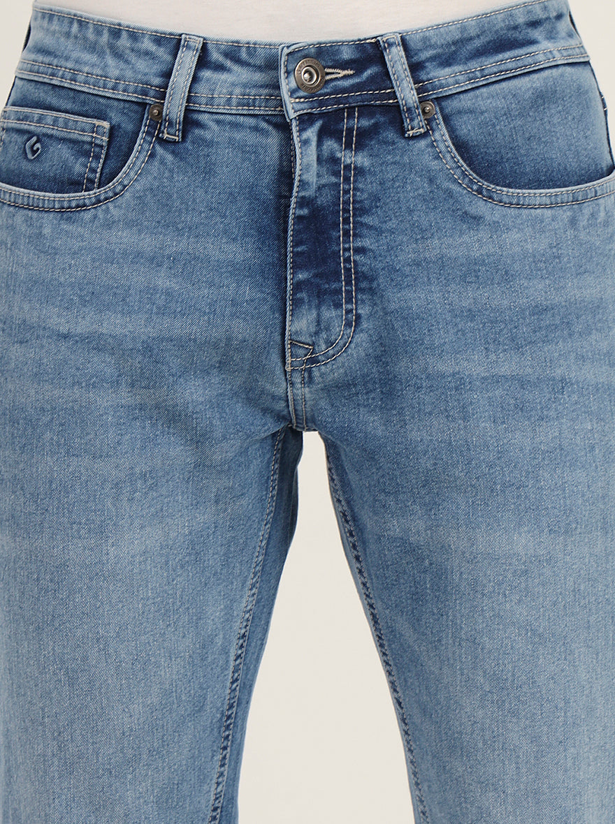 Light Blue Washed Straight Fit Jeans | Greenfibre