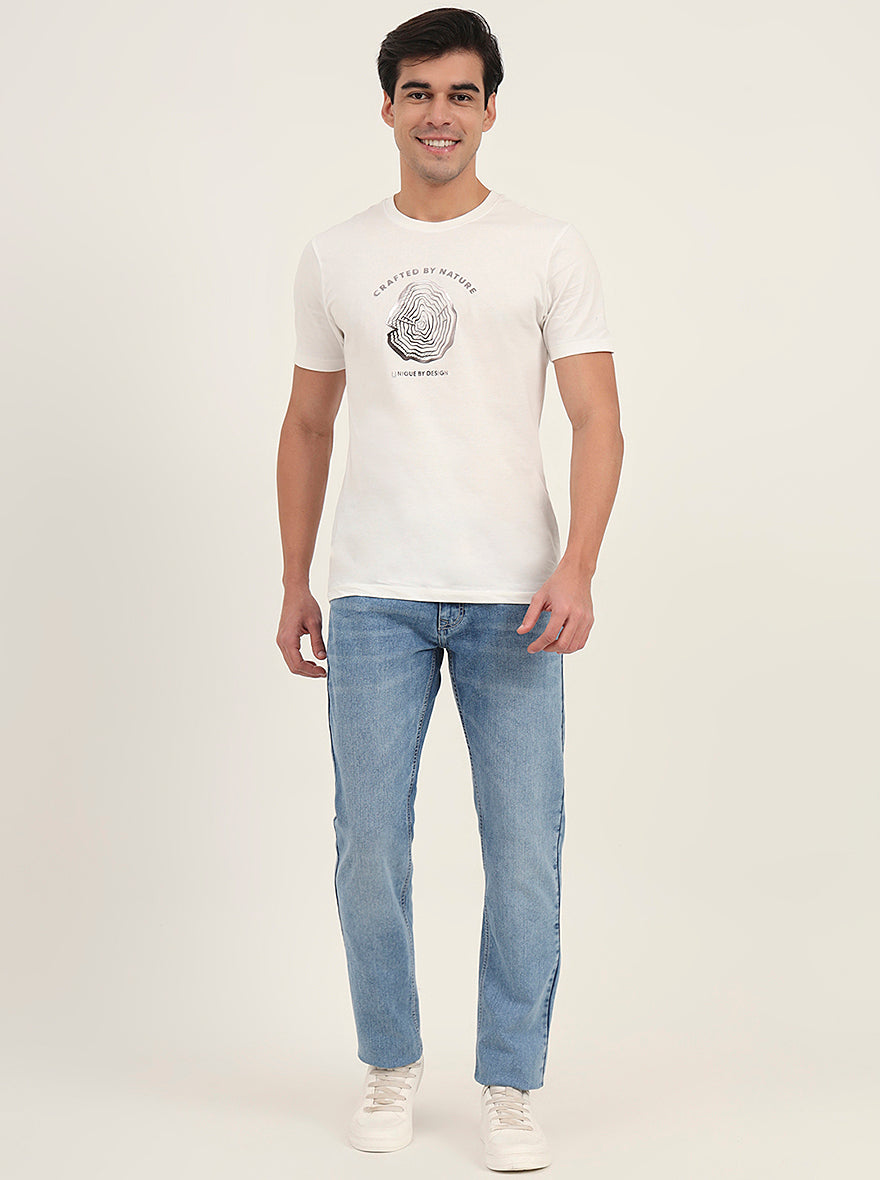 Light Blue Washed Straight Fit Jeans | Greenfibre