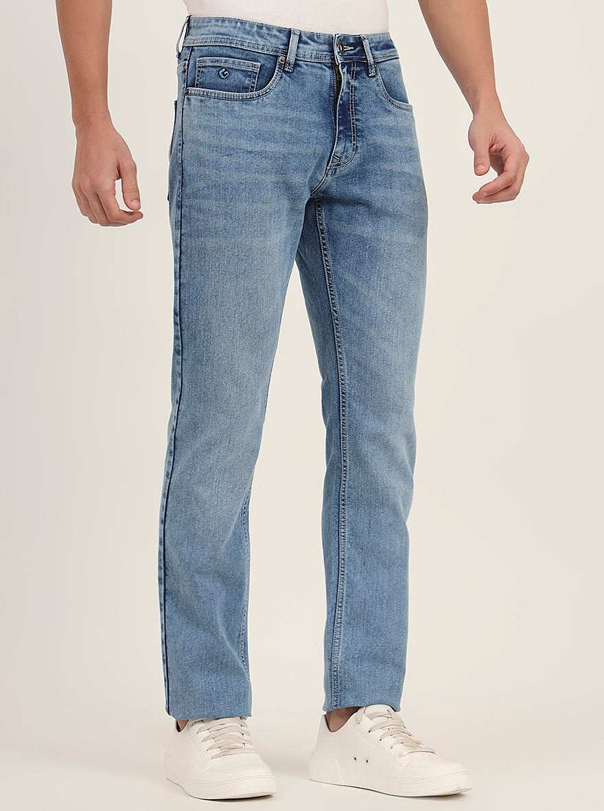 Light Blue Washed Straight Fit Jeans | Greenfibre
