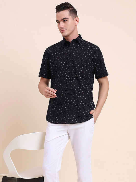 Black Printed Smart Fit Semi Casual Shirt | Greenfibre