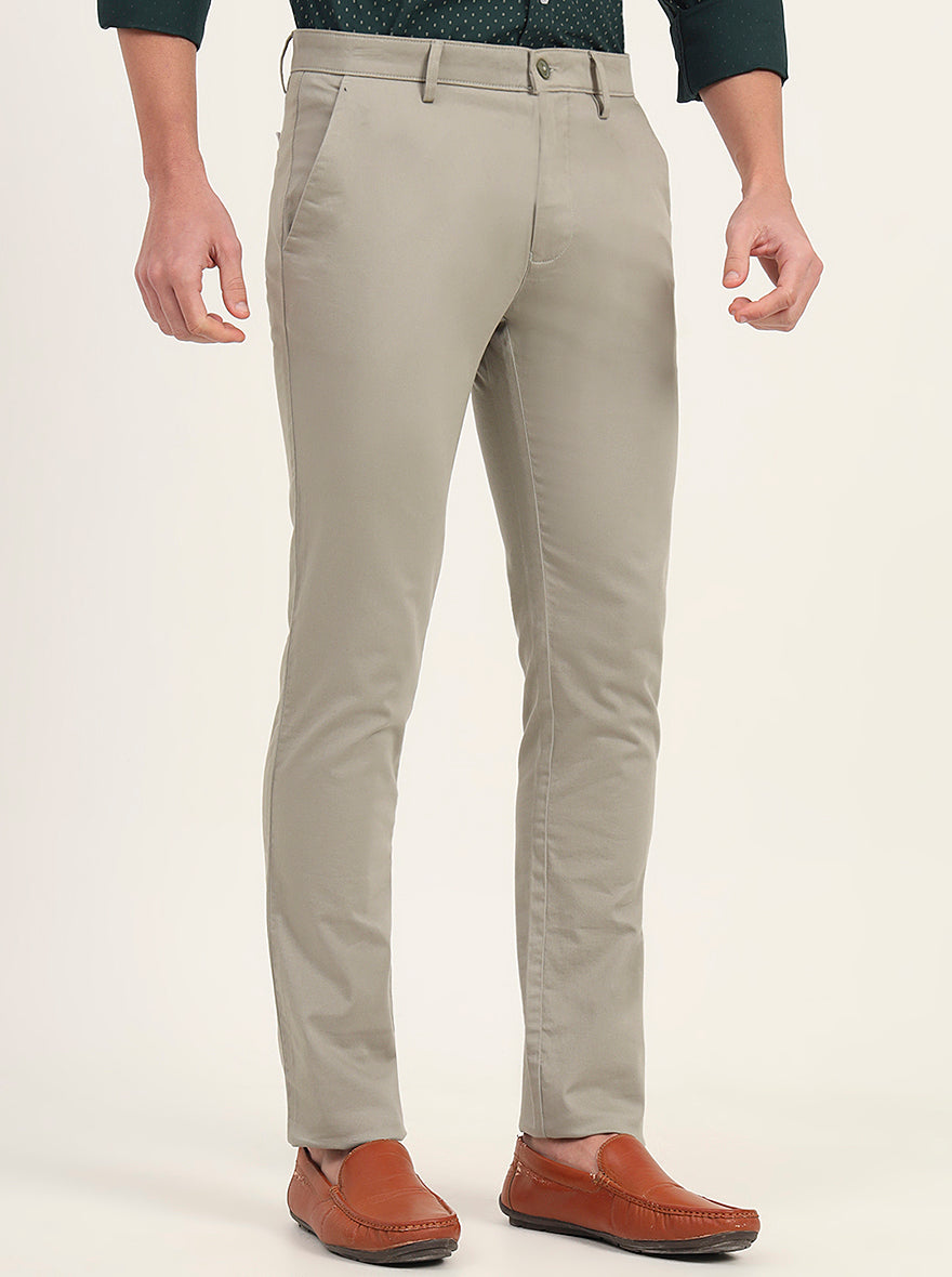 Light Green Solid Super Slim Fit Casual Trouser | Greenfibre