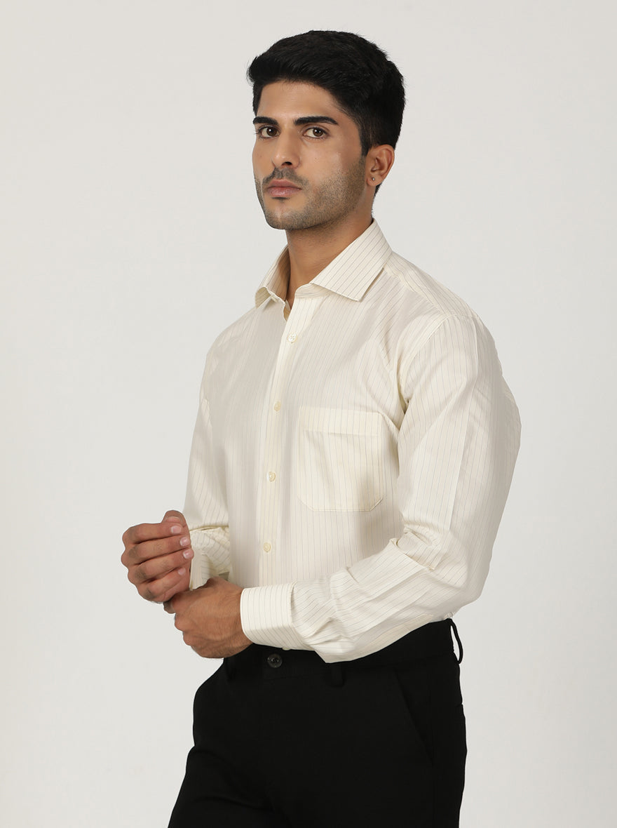 Light Yellow Striped Regular Fit Formal Shirt | Greenfibre