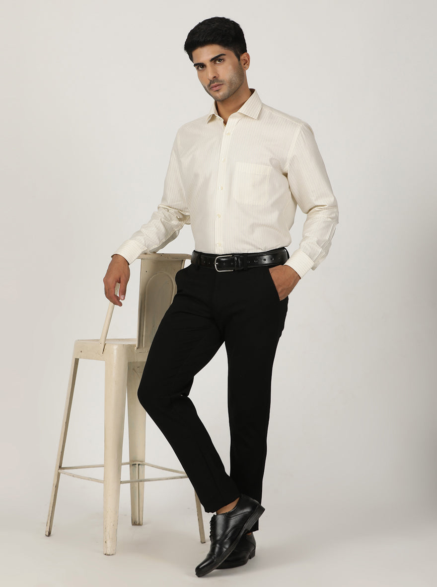 Light Yellow Striped Regular Fit Formal Shirt | Greenfibre
