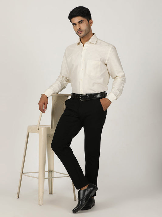 Light Yellow Striped Regular Fit Formal Shirt | Greenfibre