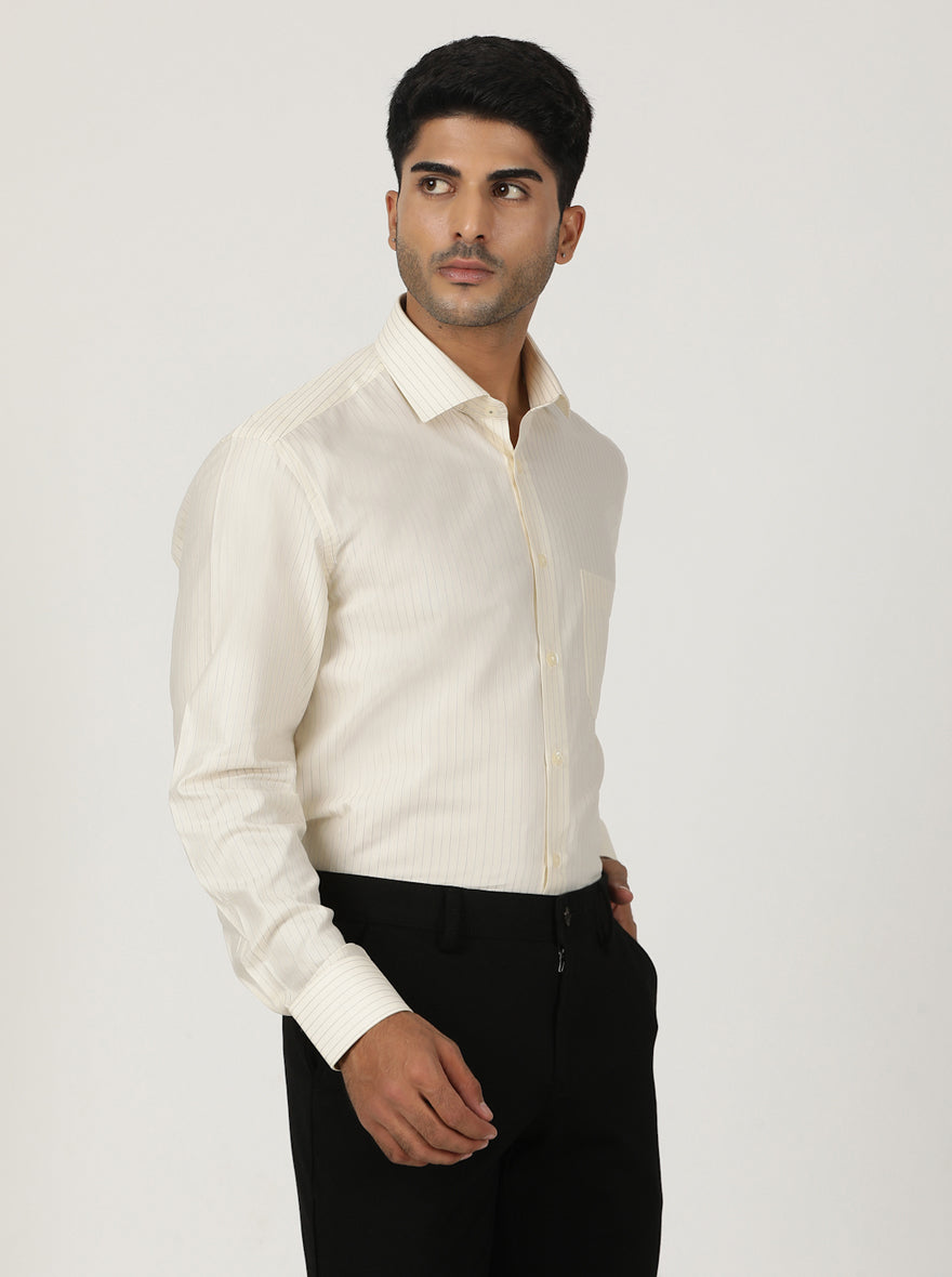 Light Yellow Striped Regular Fit Formal Shirt | Greenfibre