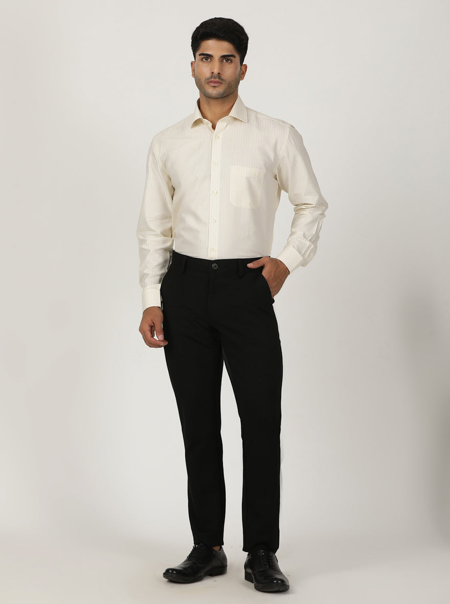 Light Yellow Striped Regular Fit Formal Shirt | Greenfibre