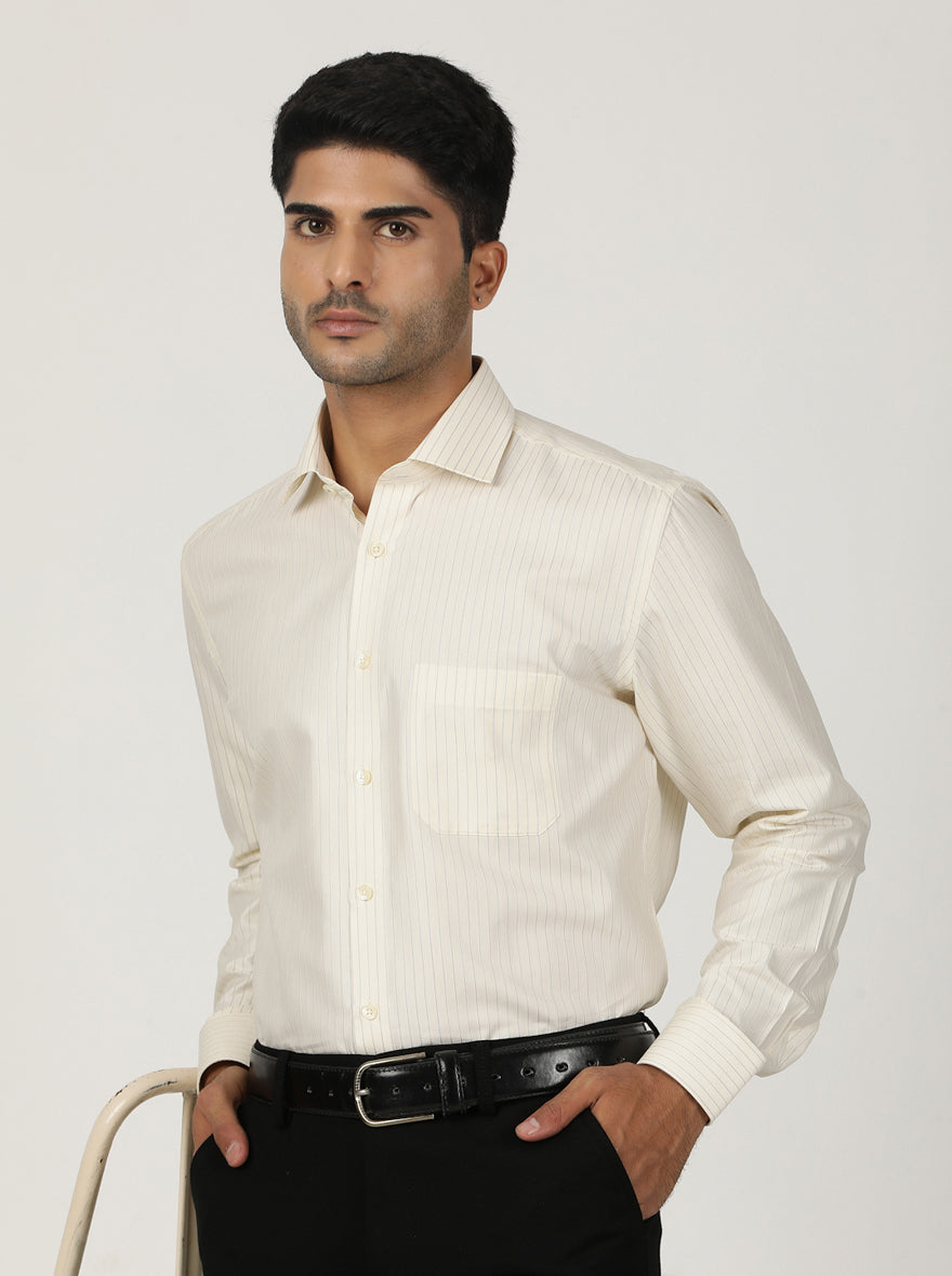 Light Yellow Striped Regular Fit Formal Shirt | Greenfibre
