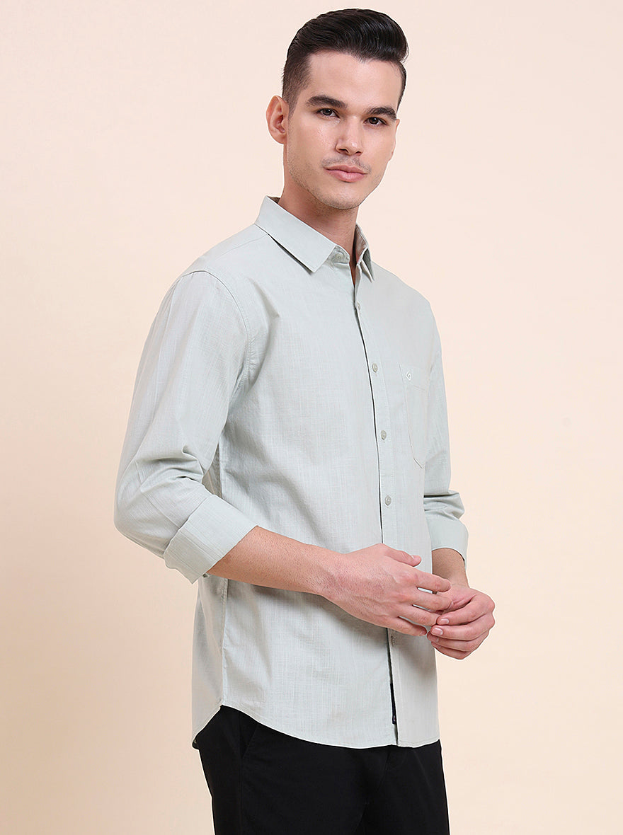 Pista Green Solid Slim Fit Casual Shirt | Greenfibre