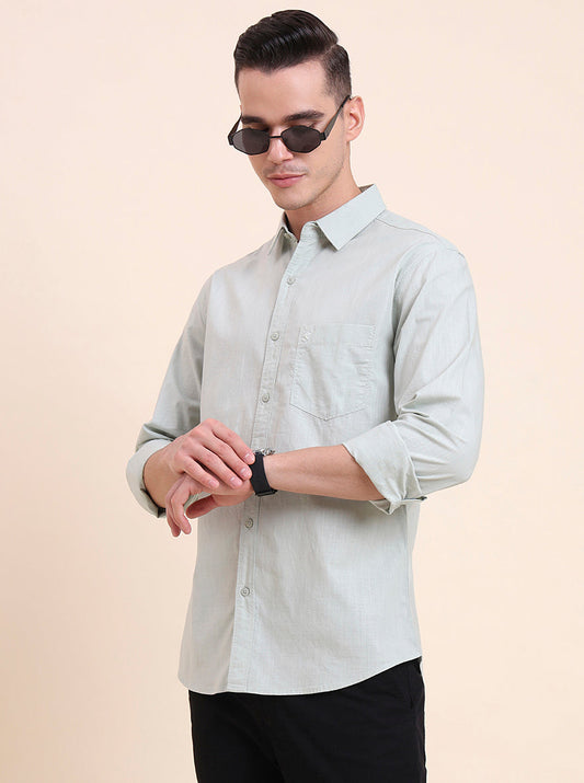 Pista Green Solid Slim Fit Casual Shirt | Greenfibre