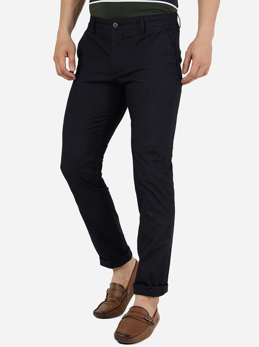 Navy Blue Solid Super Slim Fit Casual Trouser | Greenfibre