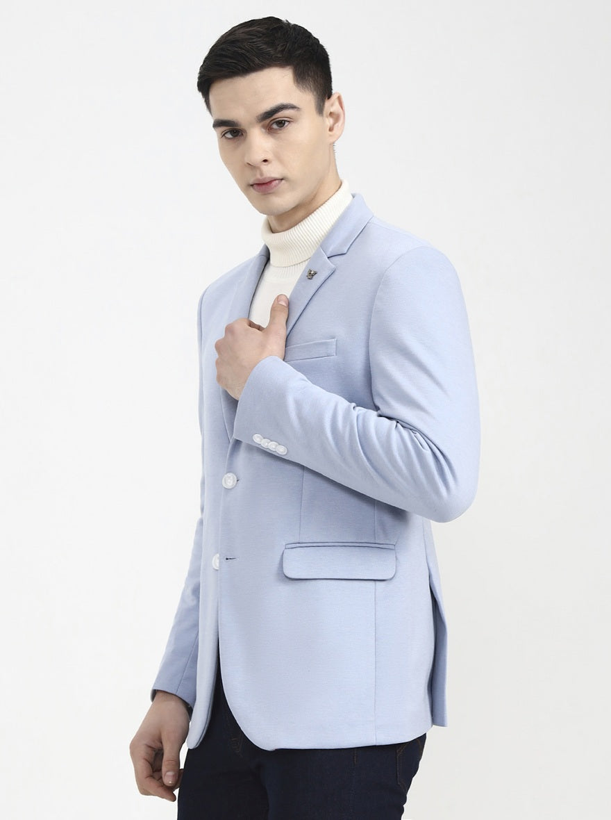 Blue Solid Regular Fit Blazer | Greenfibre