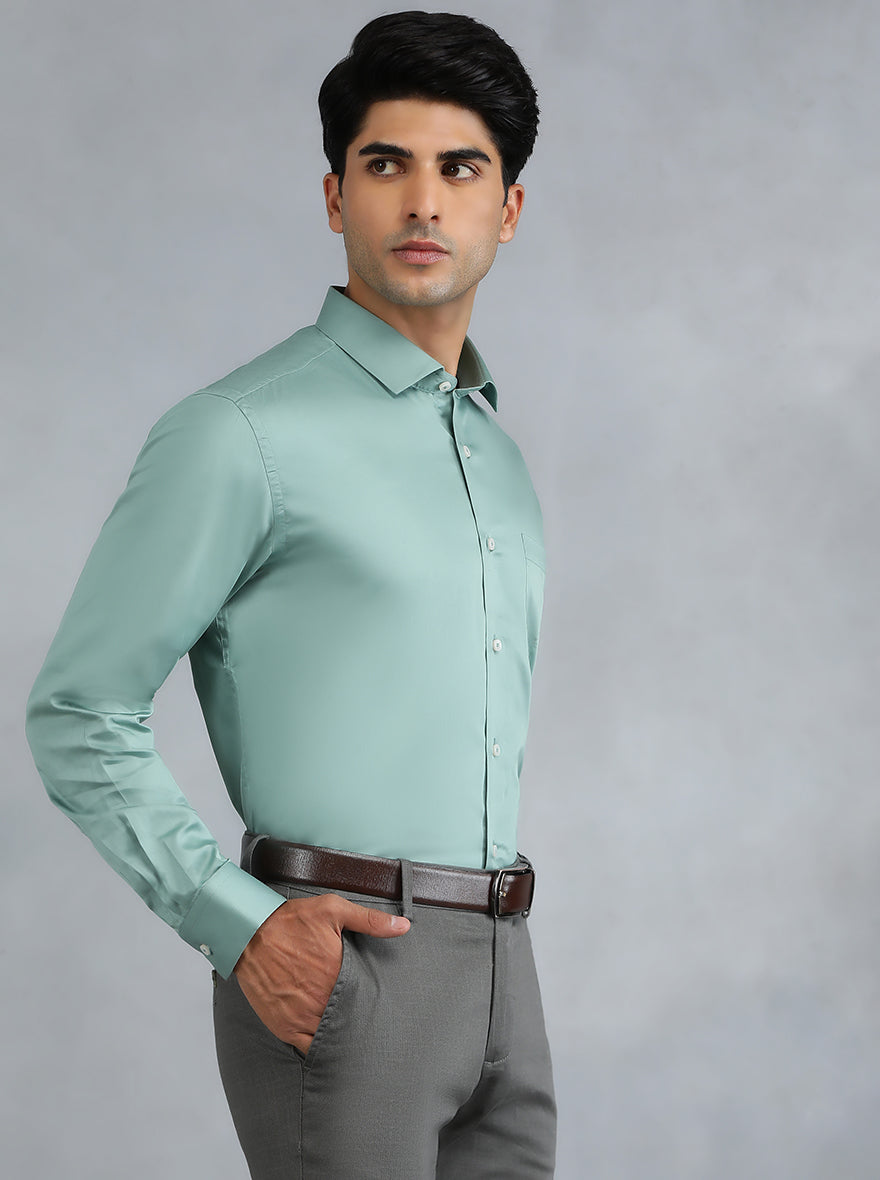 Pista Green Solid Slim Fit Party Wear Shirt | Greenfibre
