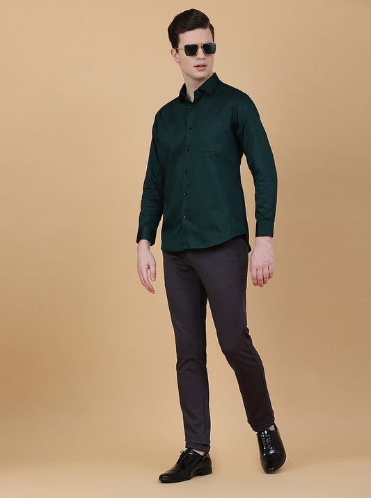 Green Solid Slim Fit Party Wear Shirt | Greenfibre