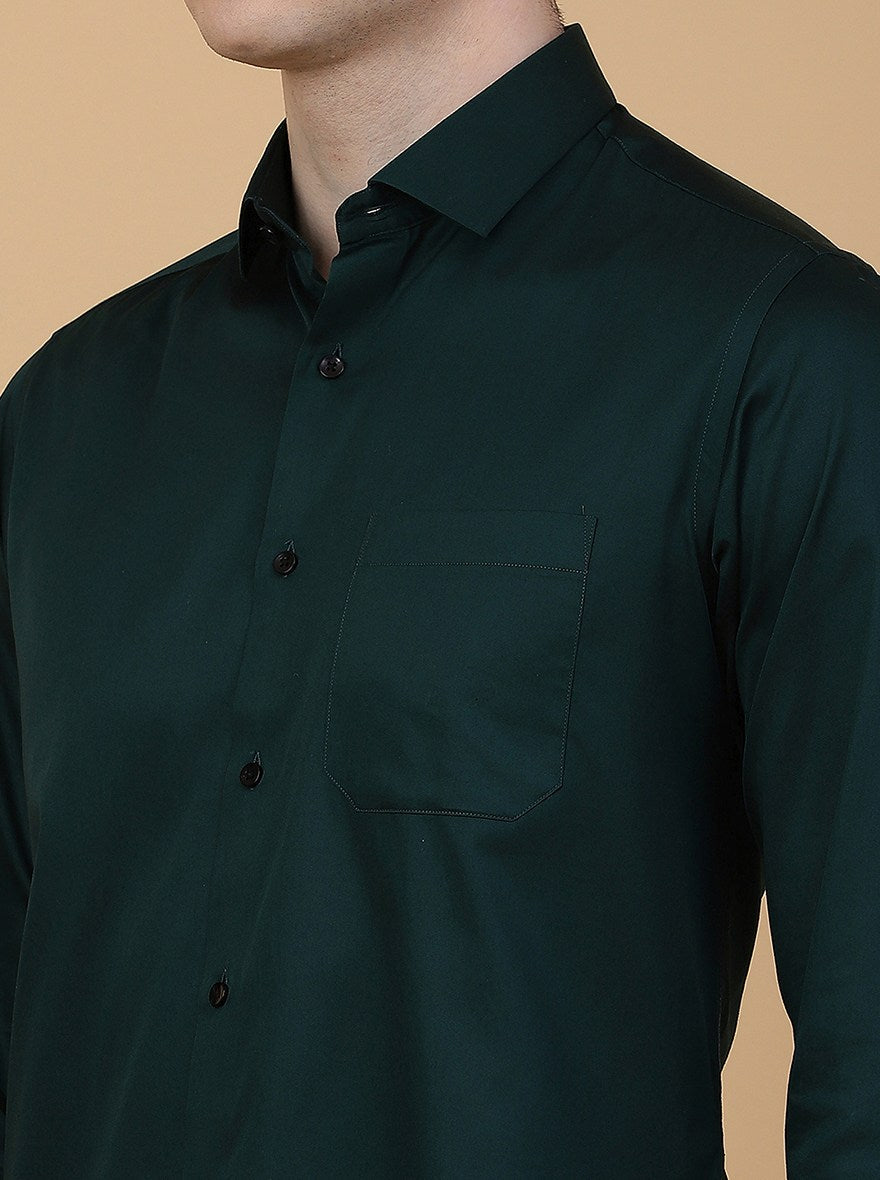Green Solid Slim Fit Party Wear Shirt | Greenfibre