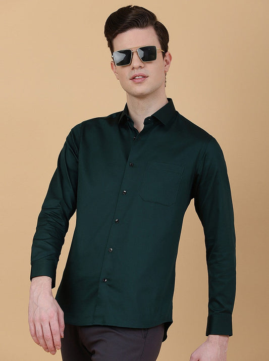Green Solid Slim Fit Party Wear Shirt | Greenfibre
