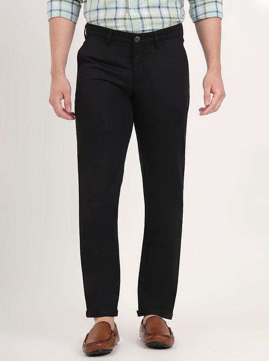 Black Solid Slim Fit Casual Trouser | Greenfibre