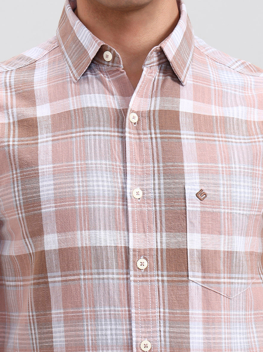 Brown Checked Slim Fit Casual Shirt | Greenfibre