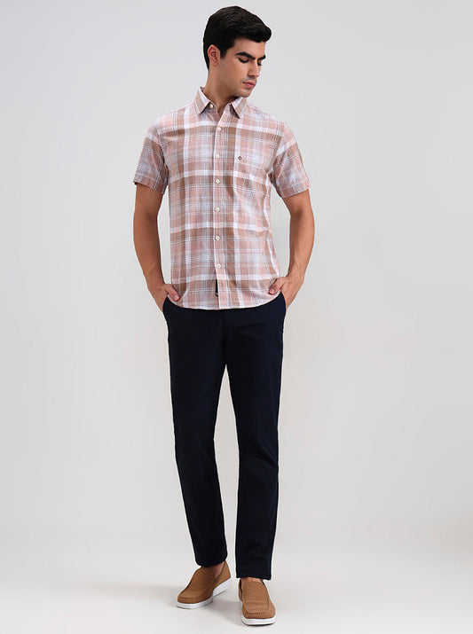 Brown Checked Slim Fit Casual Shirt | Greenfibre