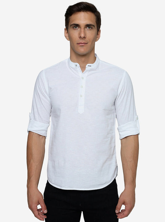 White Solid Slim Fit Semi Casual Shirt | Greenfibre