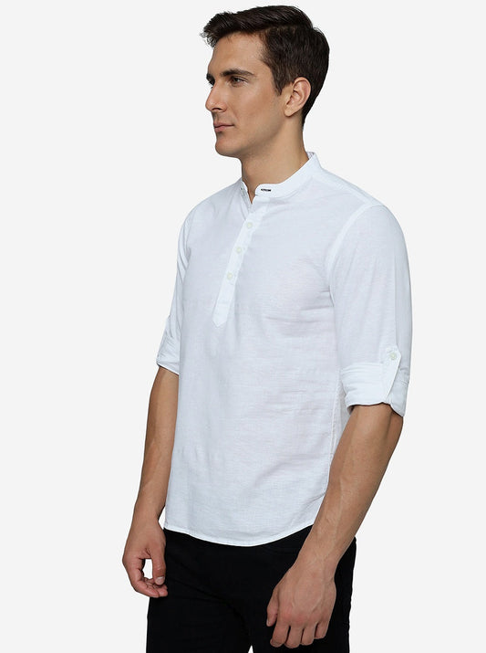 White Solid Slim Fit Semi Casual Shirt | Greenfibre