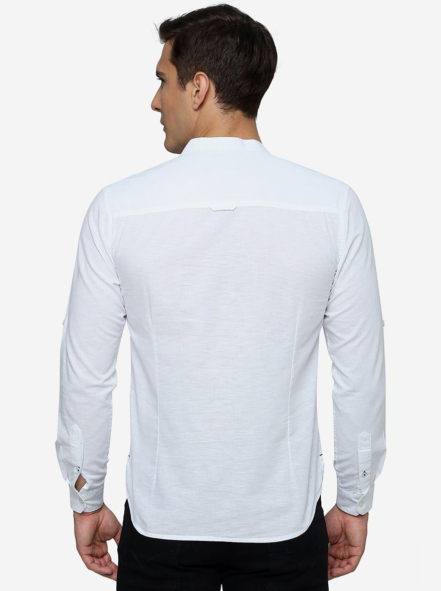White Solid Slim Fit Semi Casual Shirt | Greenfibre