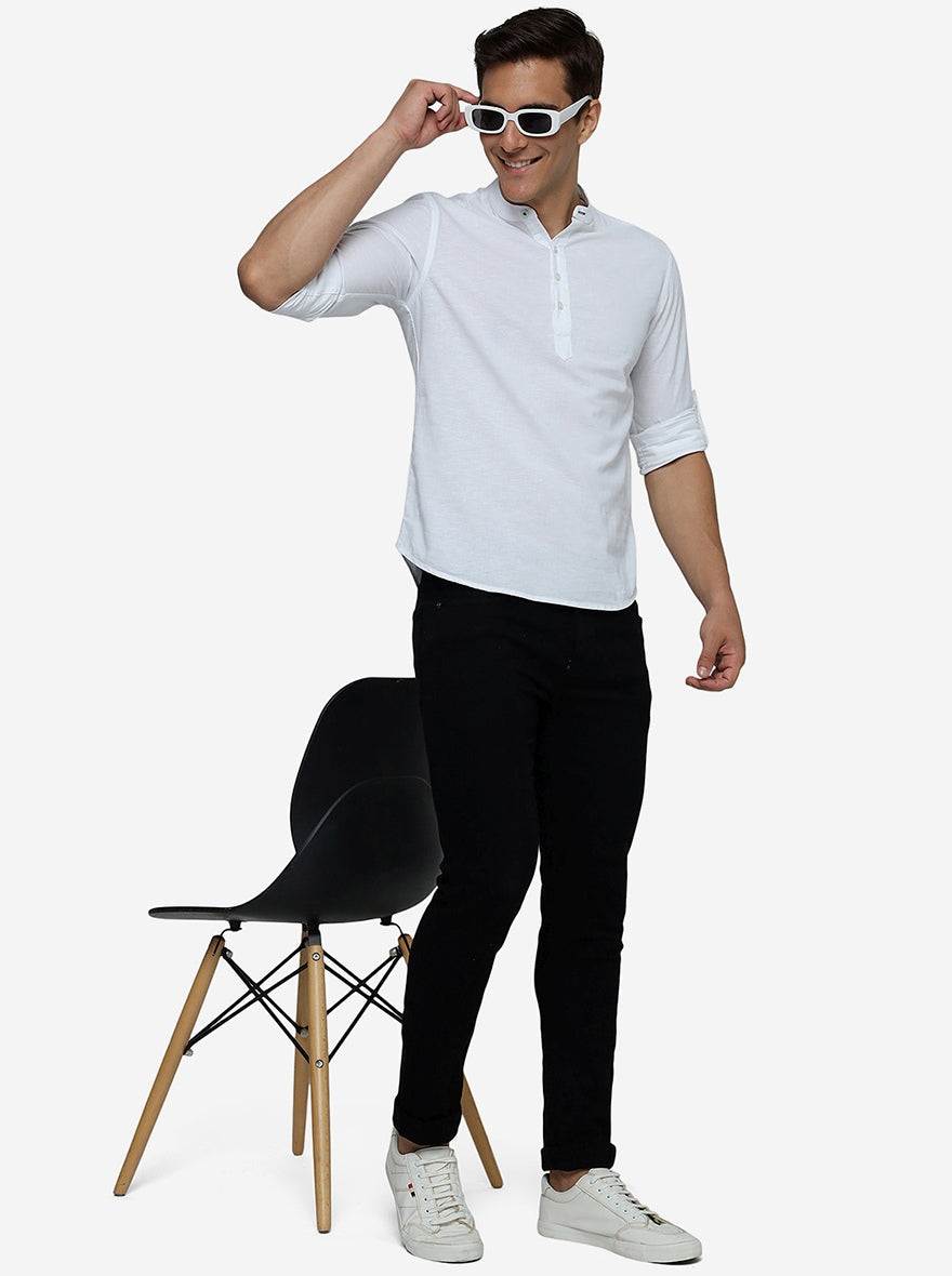 White Solid Slim Fit Semi Casual Shirt | Greenfibre