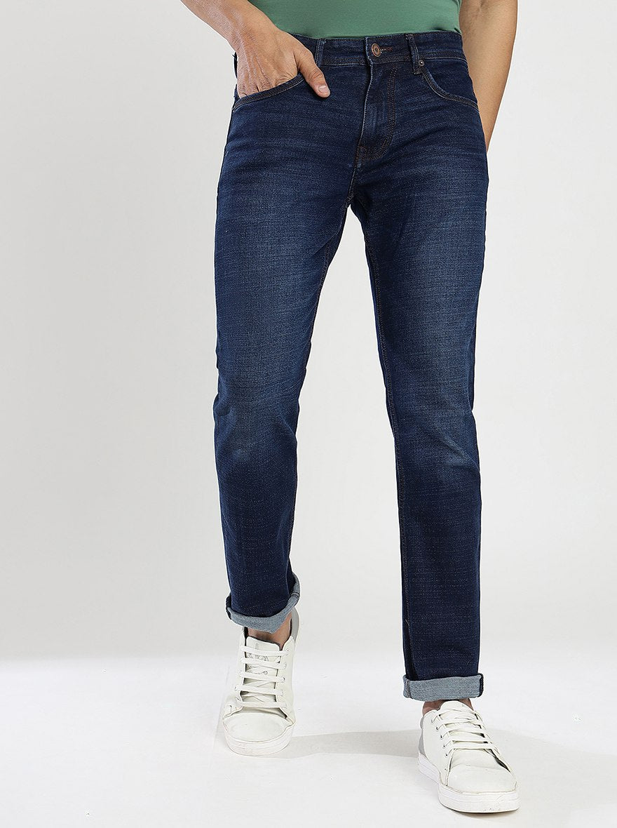 Navy Blue Washed Narrow Fit Jeans Greenfibre - Main Image