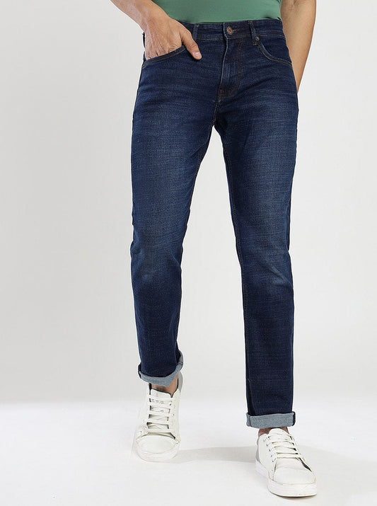 Navy Blue Washed Narrow Fit Jeans | Greenfibre
