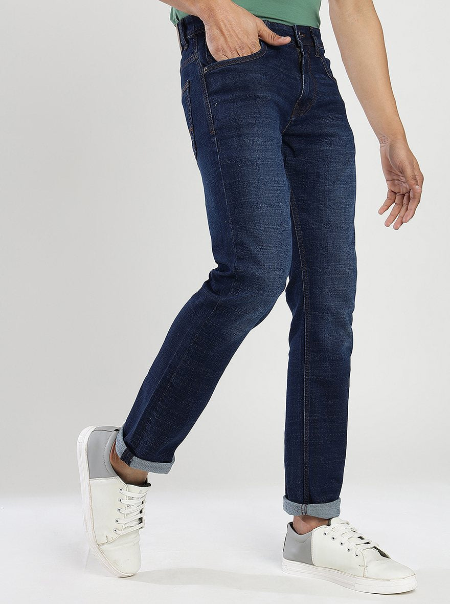 Navy Blue Washed Narrow Fit Jeans | Greenfibre