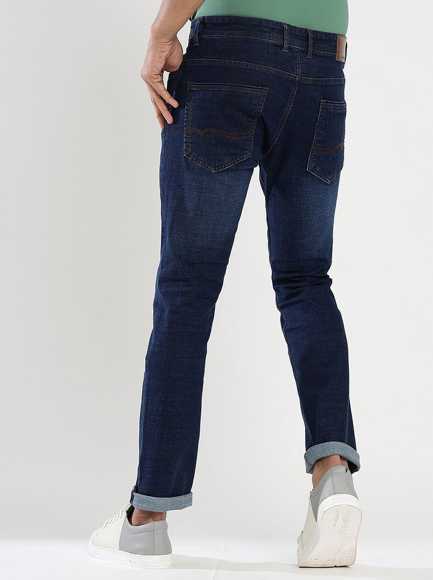 Navy Blue Washed Narrow Fit Jeans | Greenfibre