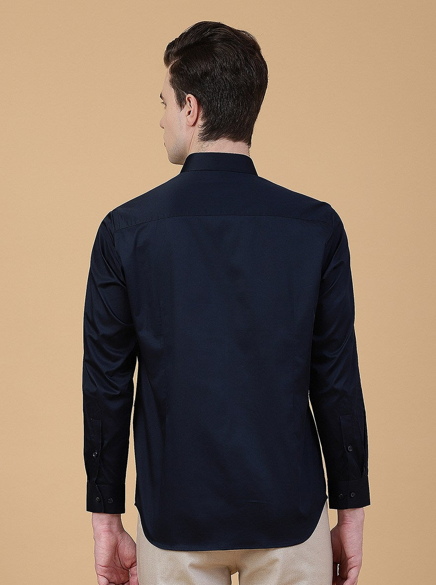 Navy Blue Solid Slim Fit Party Wear Shirt | Greenfibre