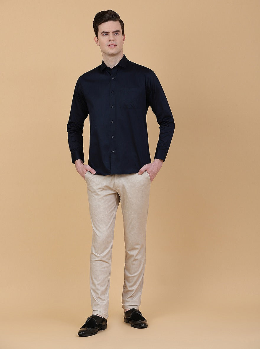 Navy Blue Solid Slim Fit Party Wear Shirt | Greenfibre