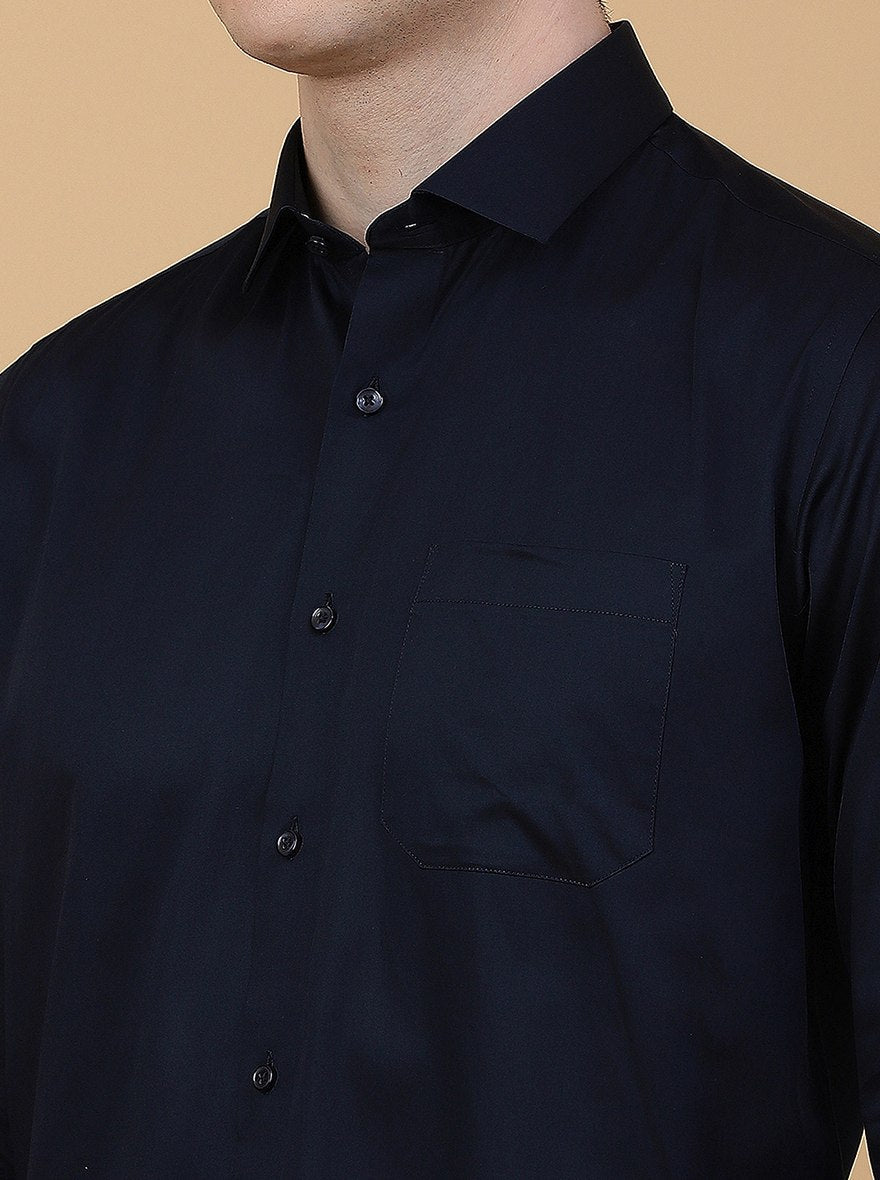 Navy Blue Solid Slim Fit Party Wear Shirt | Greenfibre