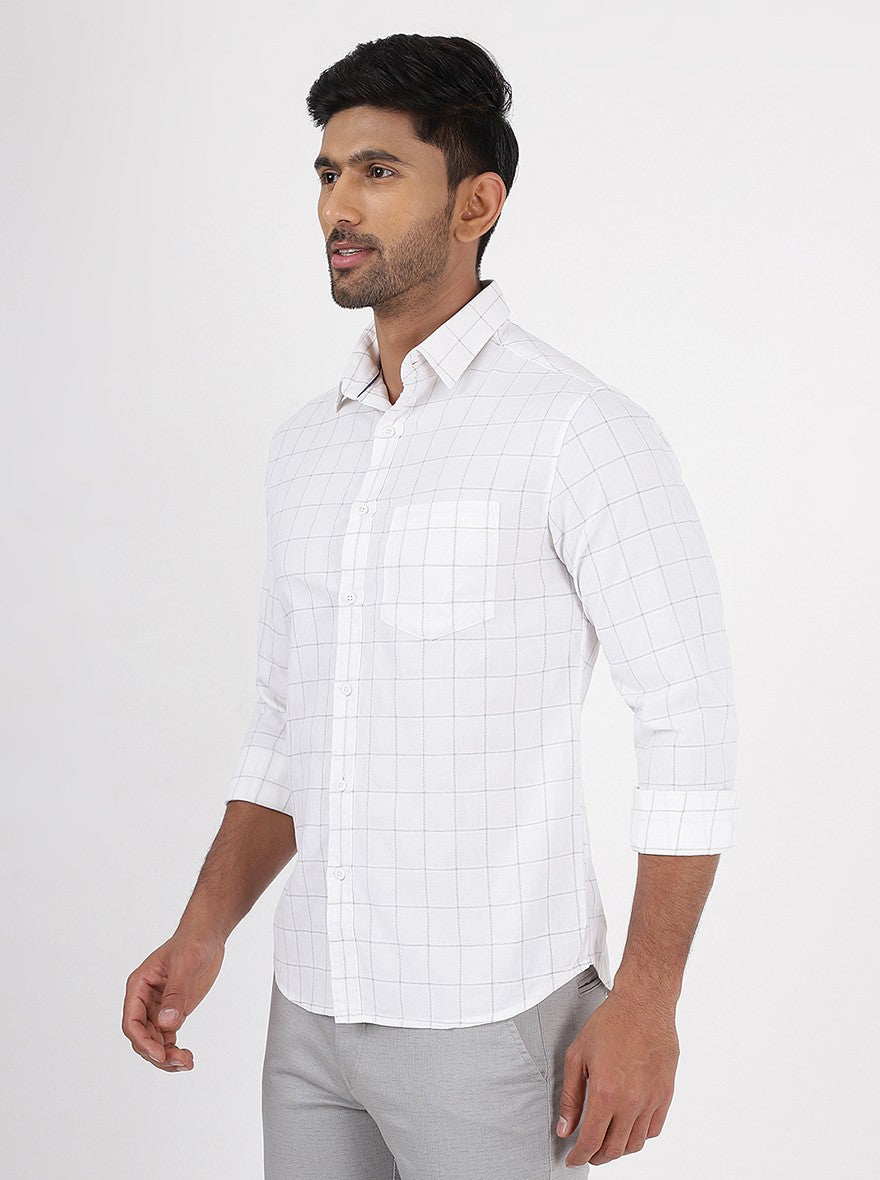 White Checked Slim Fit Casual Shirt | Greenfibre