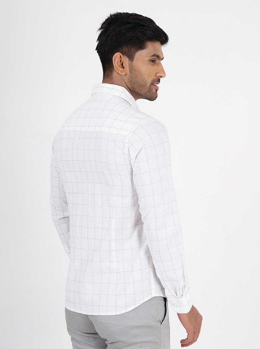 White Checked Slim Fit Casual Shirt | Greenfibre